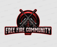 a logo for a free fire community point with crossed guns