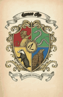 a shield with a lion a badger a snake and an eagle with the letter z on it