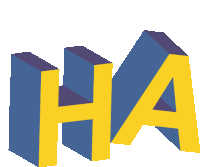 a blue and yellow ha logo with a white background