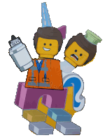 a lego figure holding a bottle that says ' ehmet ' on it