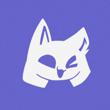 a white cat on a purple background making a funny face