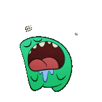 a cartoon of a green monster with its mouth open and a tongue sticking out .