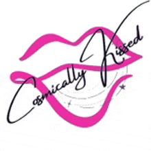 a logo for a company called cosmically kissed with a pink lips and a star .