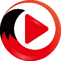 a red play button with a black tail in the circle