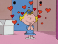 a cartoon of a girl with hearts coming out of her hair