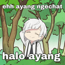 a cartoon of a boy in a forest with the words halo ayang on the bottom