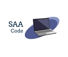 an illustration of a laptop with the words saa code behind it