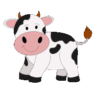 a cartoon cow with a pink nose and horns