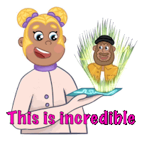 a cartoon of a girl holding a tablet with the words " this is incredible " above her