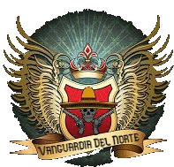 a vanguardia del norte logo with a skull and guns