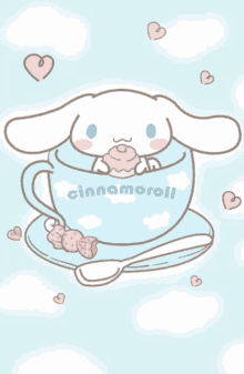 a cartoon drawing of cinnamoroll sitting in a cup