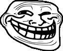 a black and white drawing of a troll face with a big smile on its face .