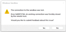 a window that says windows sandbox with an error message