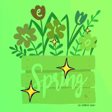 an illustration of flowers and the word spring