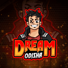 a logo for dream odisha shows a man with a cross on his face