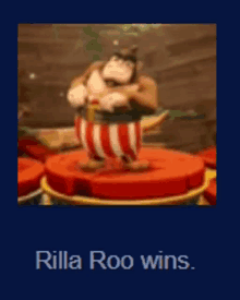 a picture of a cartoon character with the words rilla roo wins on the bottom