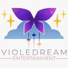 a logo for violetdream entertainment shows a purple butterfly