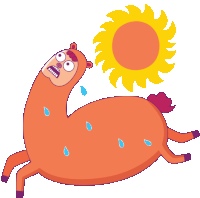 a cartoon illustration of a llama sweating with the sun behind it