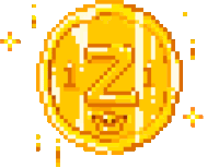 a pixel art illustration of a gold coin with a number 2 on it