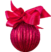 a red christmas ball with a red bow on it