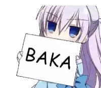 a little girl is holding a sign that says baka .