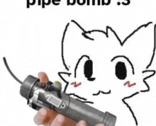 a drawing of a cat holding a pipe bomb in its hands .