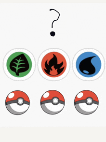 a question mark is above a group of pokemon balls