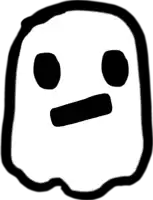 a black and white drawing of a ghost with two eyes and a tongue sticking out .