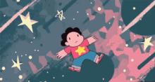 a cartoon character with a star on his shirt is floating through space