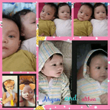 a collage of baby pictures with ahyan and althea written on the bottom