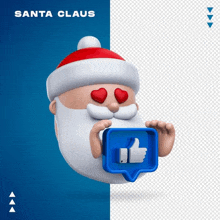 santa claus is holding a thumbs up sign with his eyes in the shape of hearts