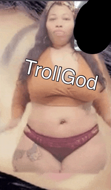 a picture of a woman with trollgod written on the bottom