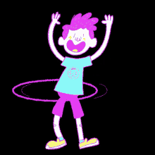 a cartoon drawing of a boy playing with a hula hoop