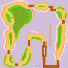 a pixelated map of a tropical island with a purple border