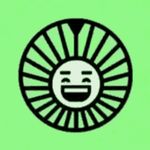 a cartoon sun with a smiley face in the middle of it on a green background .