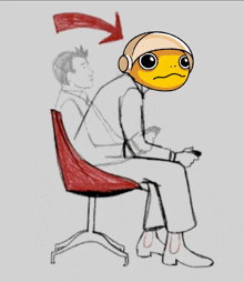 a cartoon drawing of a man sitting in a chair