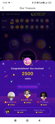 congratulations you received 2500 coins in this round winner