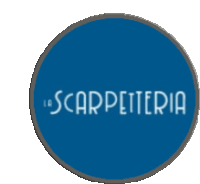 a blue circle with the word scarpeteria in white