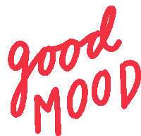 the word good mood is written in red letters on a white background