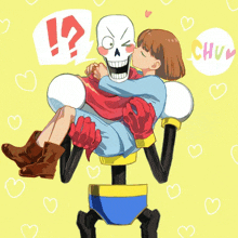 a cartoon drawing of a girl kissing a skeleton with the word chuv in the corner