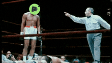 a man in a boxing ring with a green p on his face