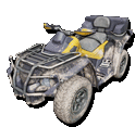 a gray and yellow atv with a shadow on a white background .