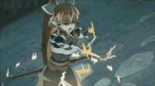 a pixelated image of a statue of liberty holding a sword