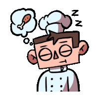 a cartoon of a chef thinking about chicken