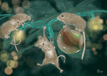 a painting of mice decorating a christmas tree with the year 2012 on the bottom right