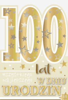 a greeting card that says 100 lat w dniu urodzin on it