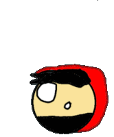 a cartoon drawing of a man with a red hood on his head