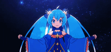 a blue haired anime character with a star on her head