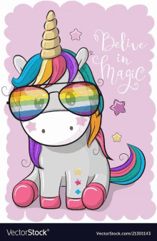 a cute cartoon unicorn wearing sunglasses on a pink vector image