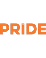 a white background with orange letters that say pride